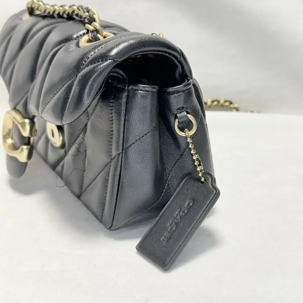 Coach Black Quilted Tabby 20 Shoulder Bag Gold Chain Strap Loose Thread See Pic